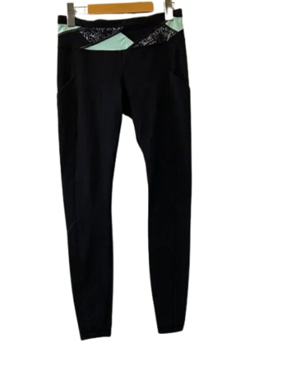 lululemon athletica Pants - lululemon athletica Black Leggings with Mint & Black Patterned Waistband